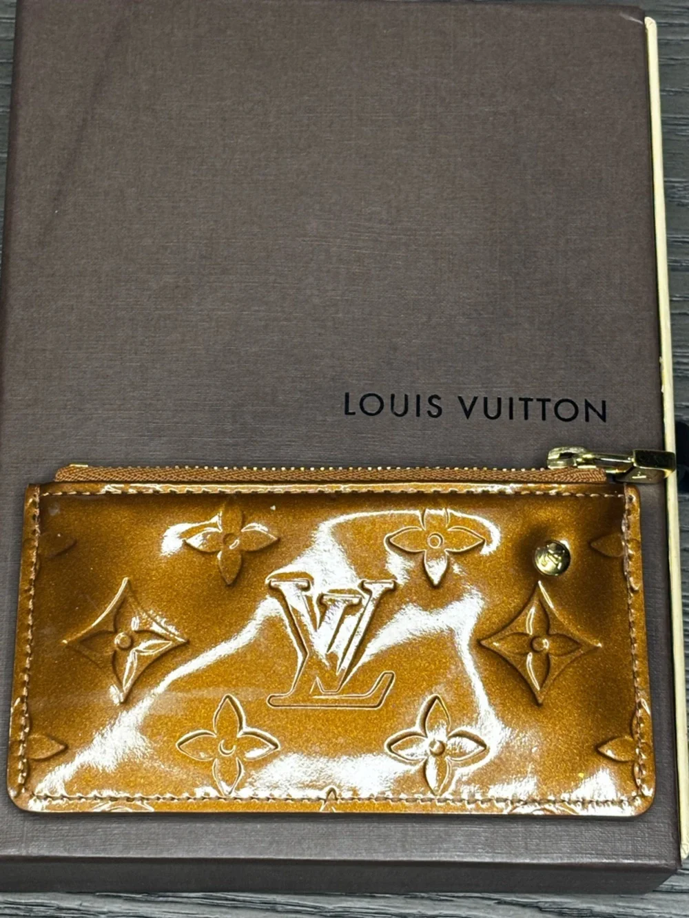 Louis Vuitton Vernis Pochette Cles Bronze Key Pouch Coin Card Holder w/ Box